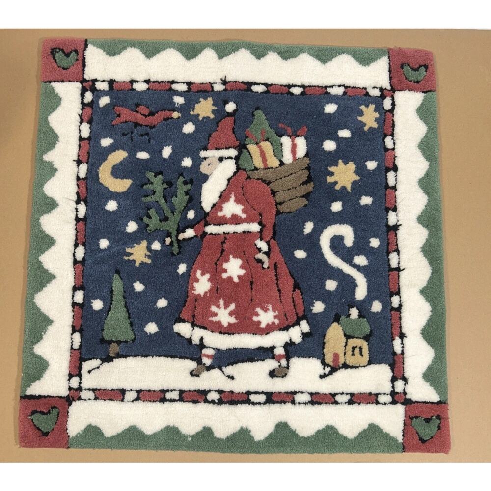 Sudi McCollum 26”X26” Father Christmas Rug Hand Tufted Regal Design Studio